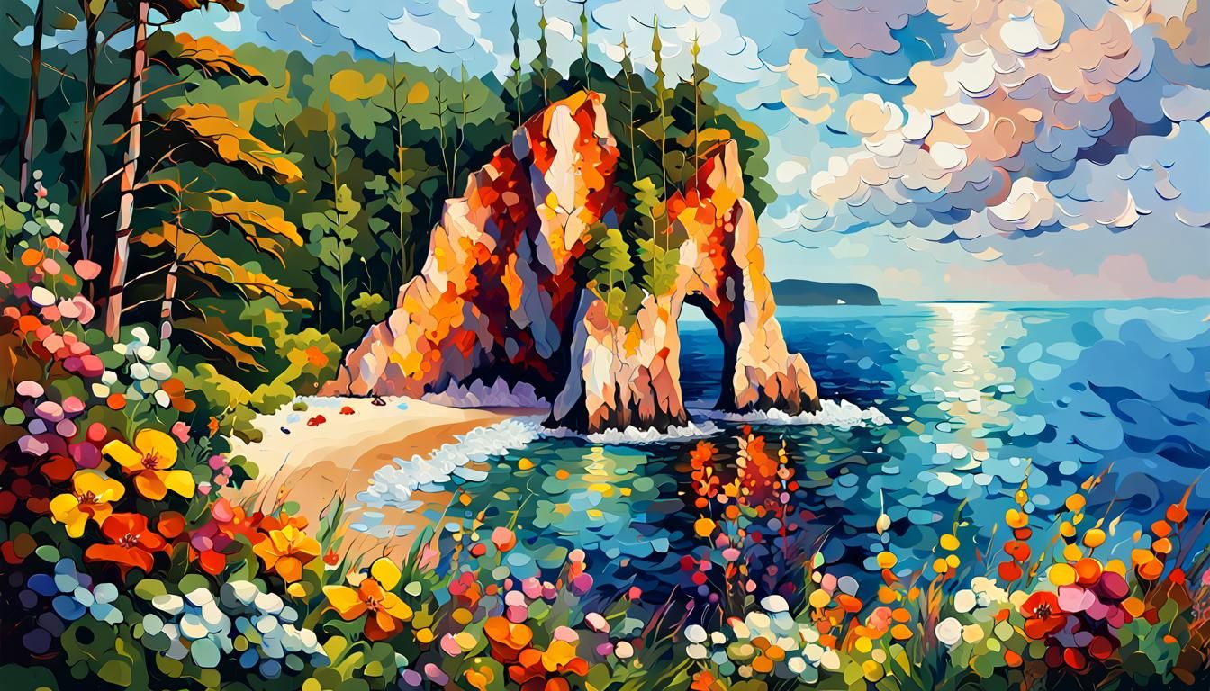 Seaside Landscape in Abstract Expressionist Style