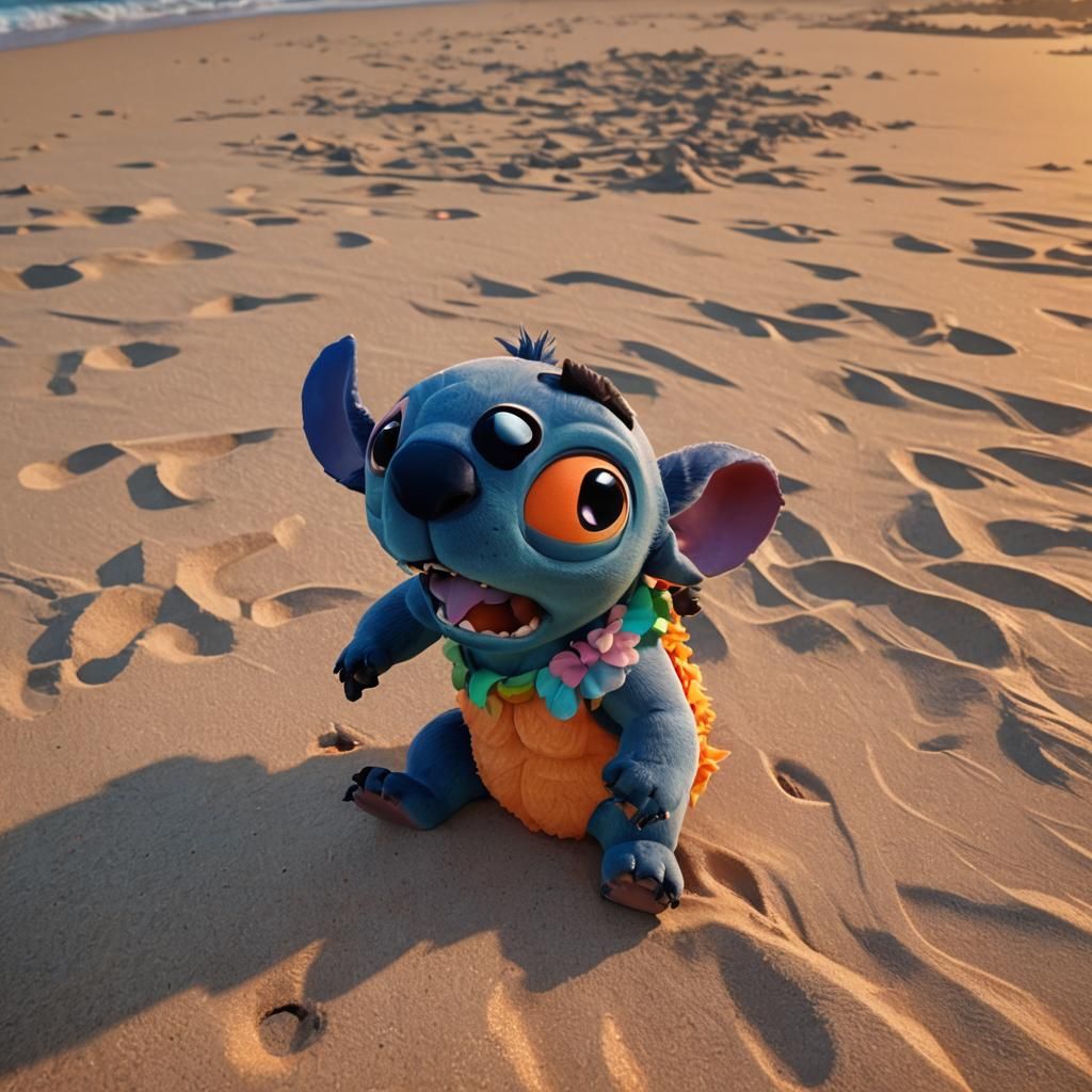 Stitch on a Hawaiian Beach in Disney 3D Animation