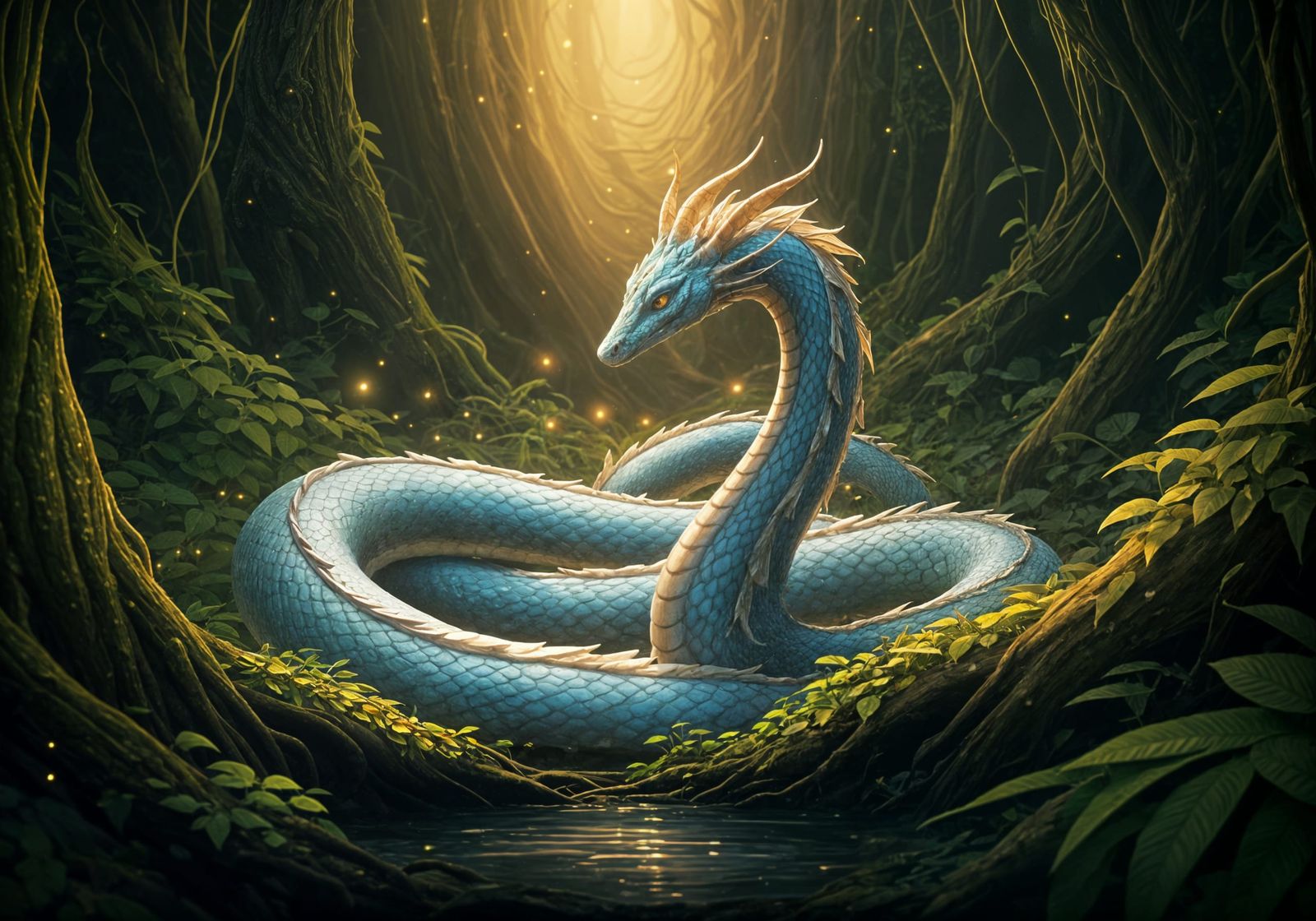 Ghibli-Inspired Avalon Serpent Emerging from Nature