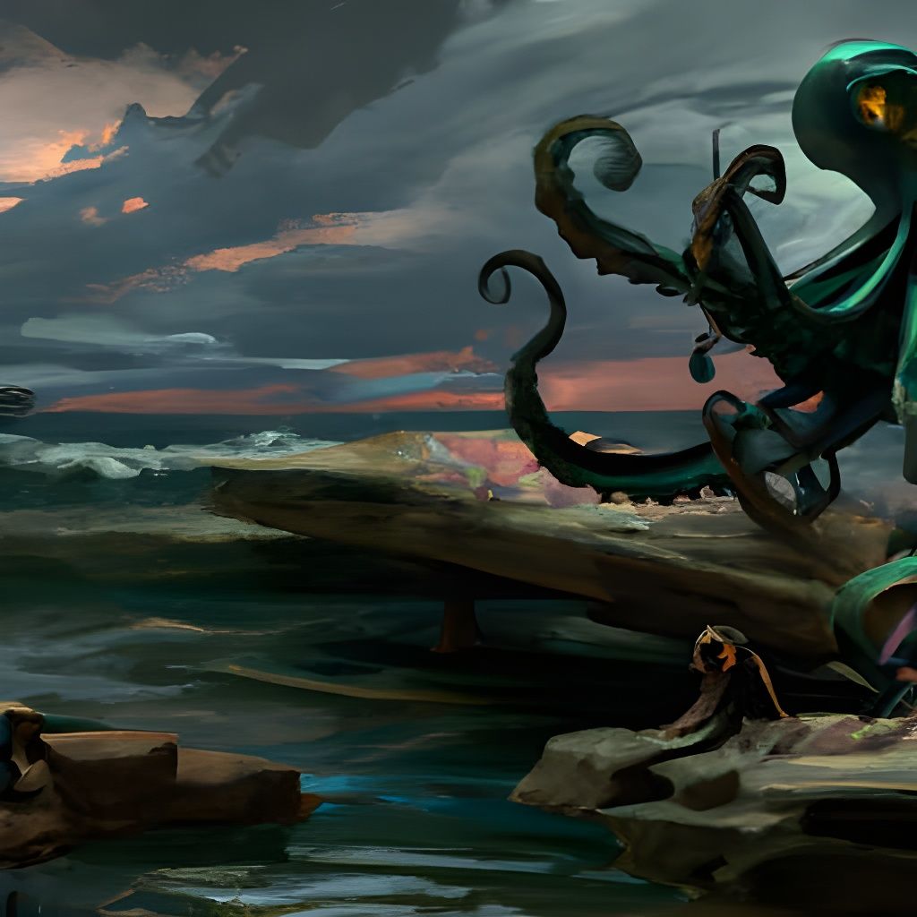 Cthulhu at the Shore: Dark Fantasy Concept Art