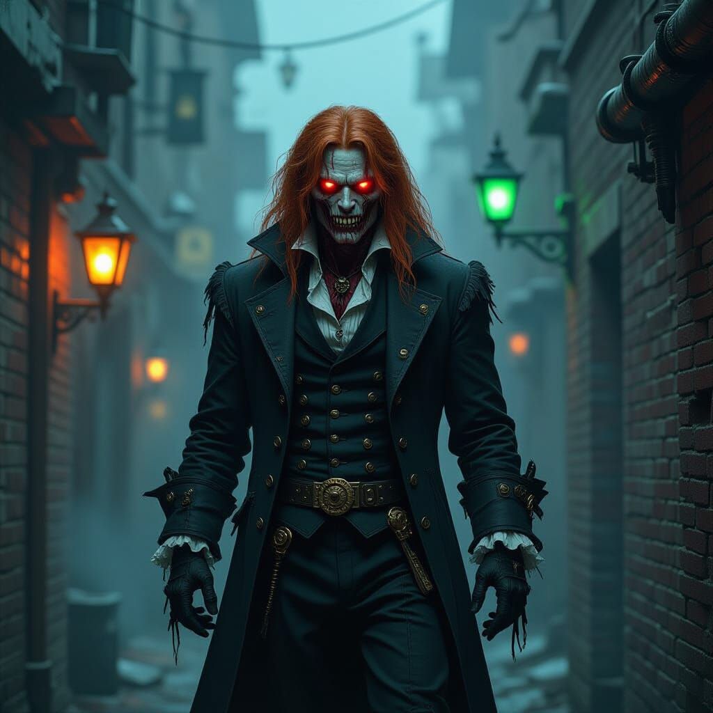 Steampunk Vampire Zombie in Smoggy Alleyway