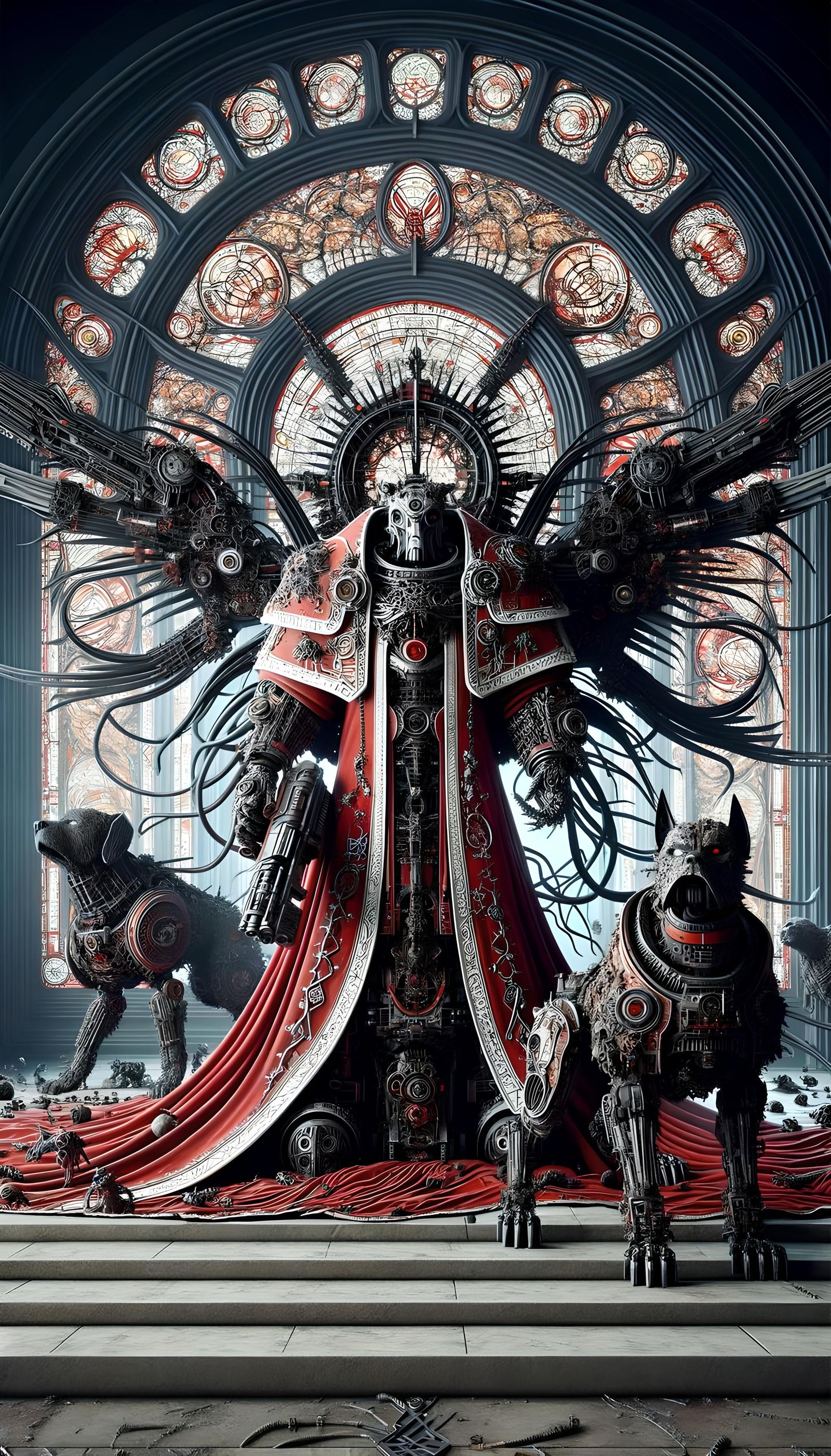 Gothic Horror Cyborg Tech-Priest and Cybermastiff