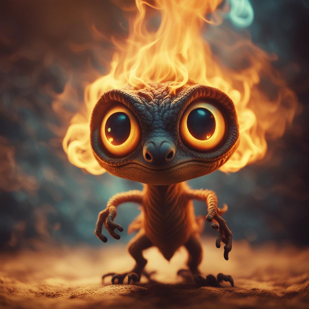 Pixar-Style Flame Being Dancing in Smoke