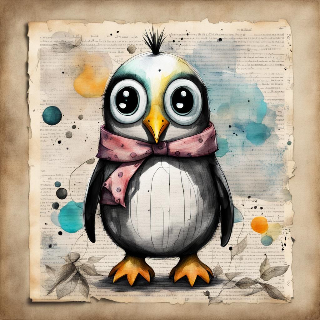 Cute Penguin Sketch in Pop Surrealist Style