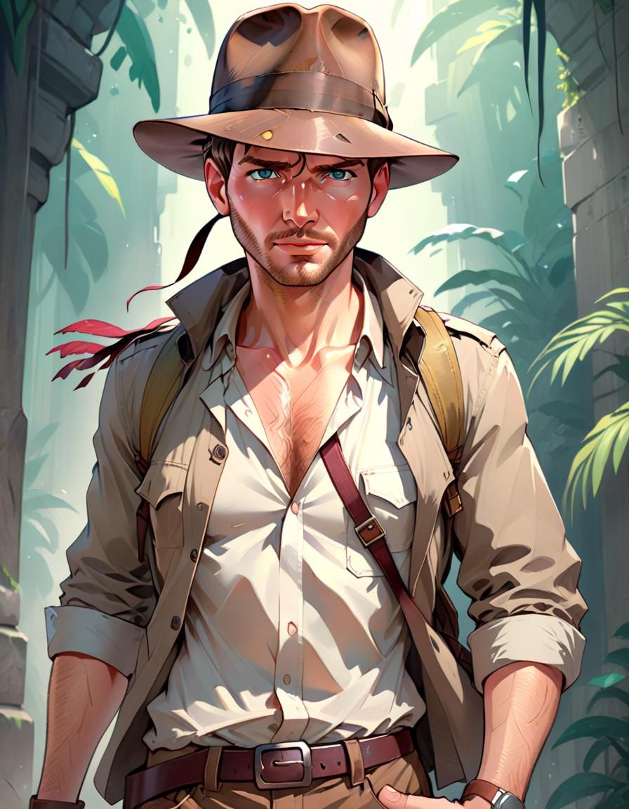 Hipster Indiana Jones in Manga Style
