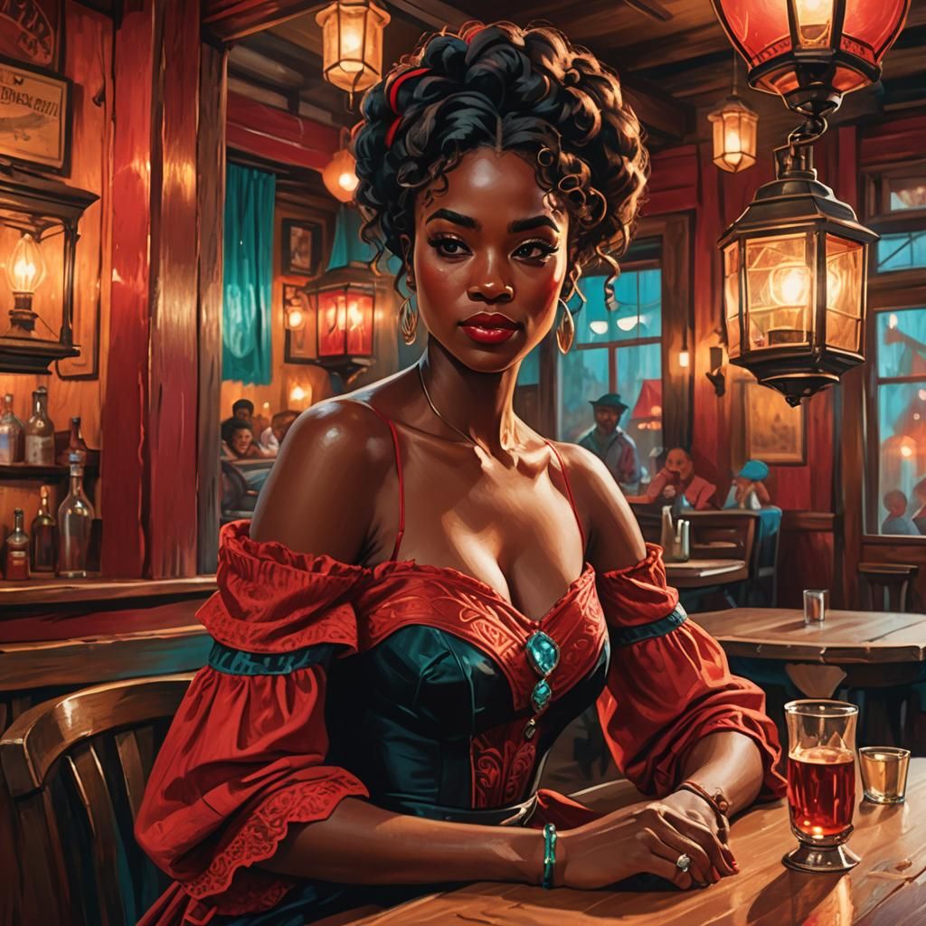 Saloon Girl Portrait in Oil on Canvas Style