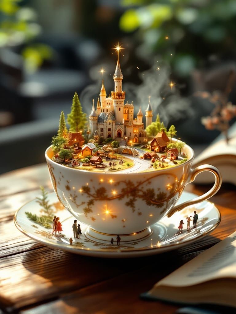 Miniature Kingdom Inside a Glowing Teacup