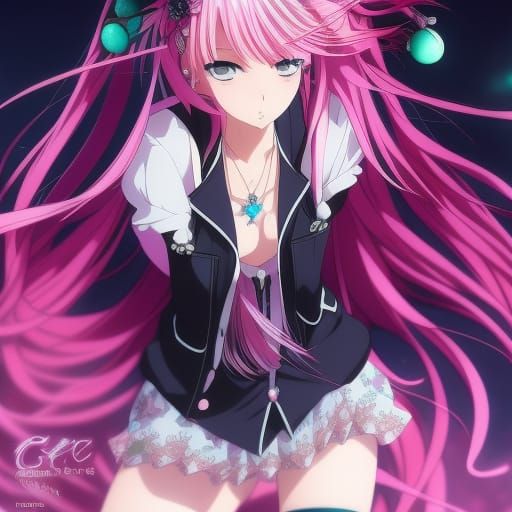 Pink Haired Girl in Anime Style Portrait