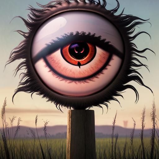 Crow with Exaggerated Eye in Swampy River: Color Print