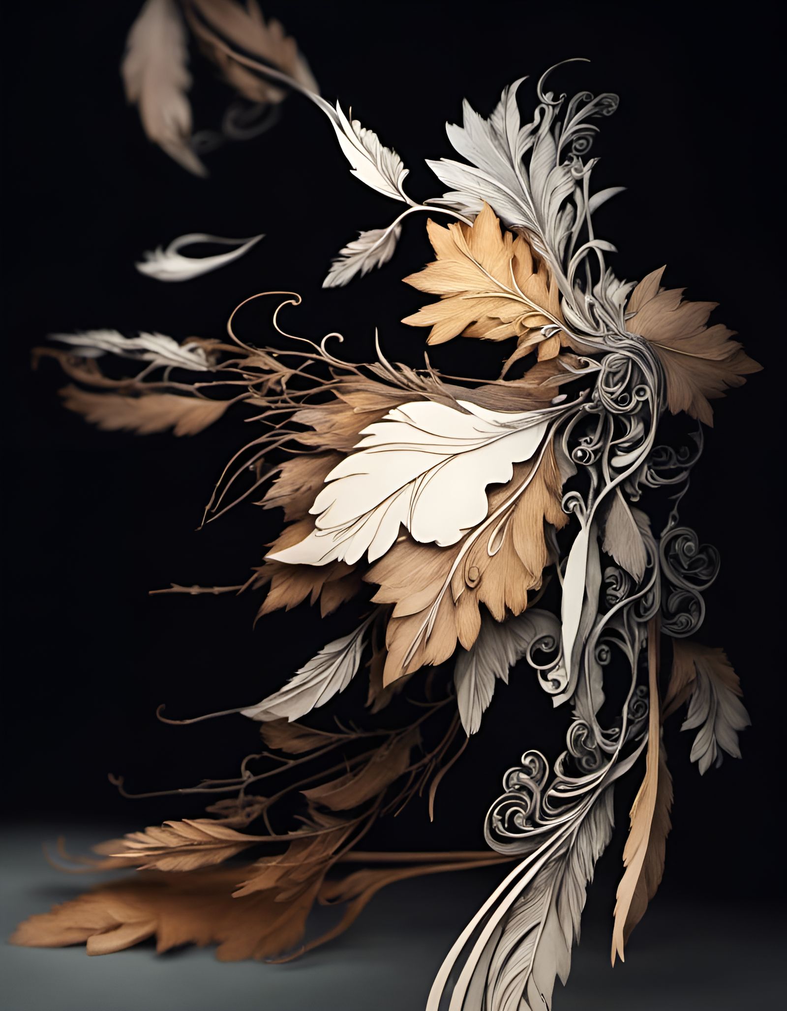 Art Nouveau Carved Scrollwork with Feathers