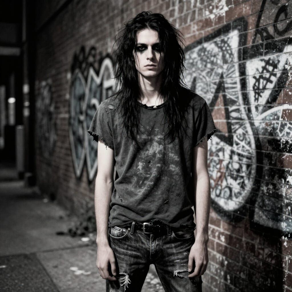 Moody Urban Alleyway Portrait of a Grunge Emo Youth