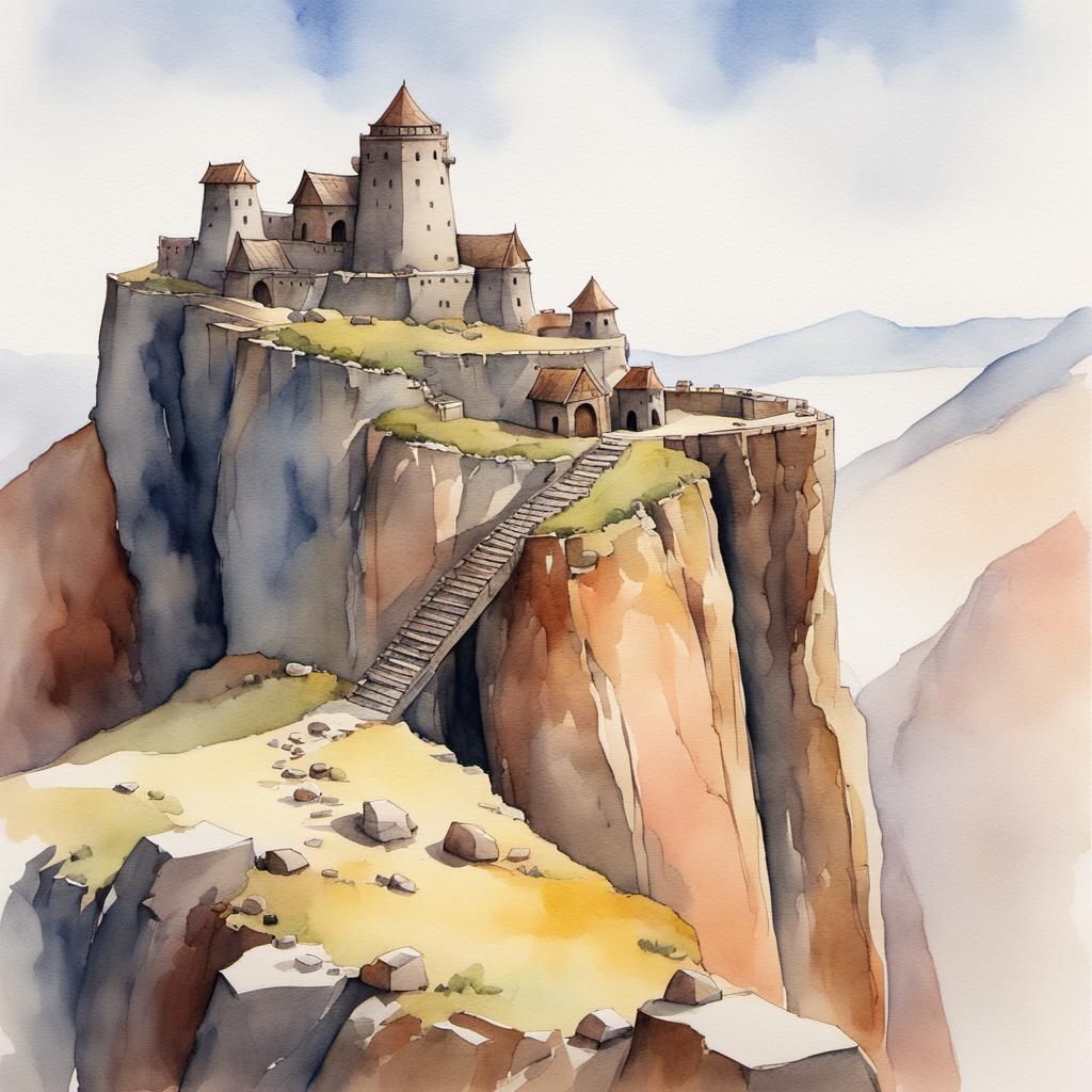Minimalist Watercolor Dwarven Mountain Fort Overlook