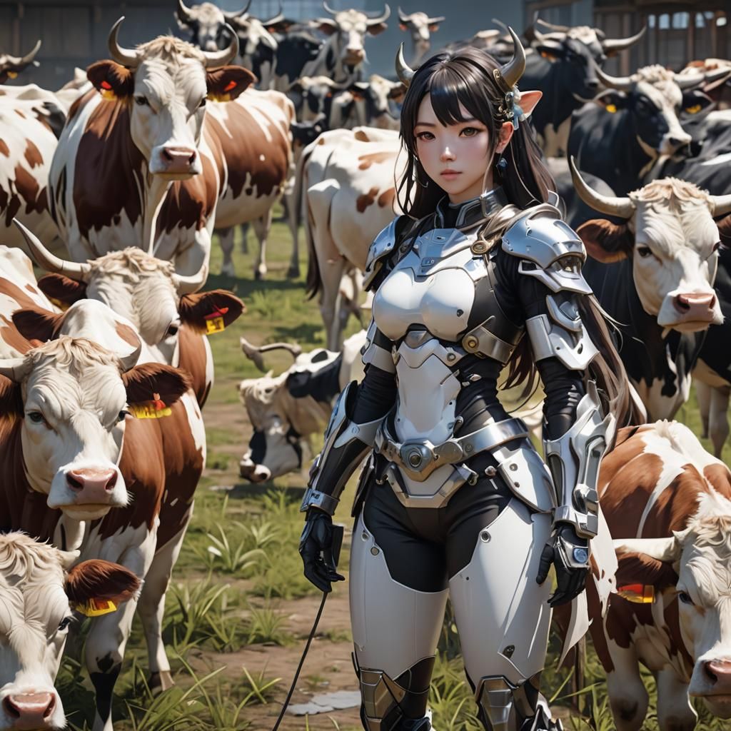 Anime Cow-Girl Humanoid in 3D Art Style