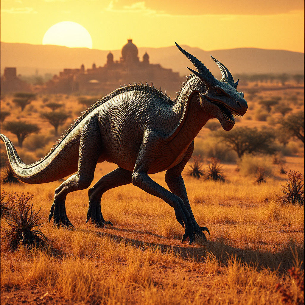 Wyrm Strides Across African Savannah as Cinematic Film Still