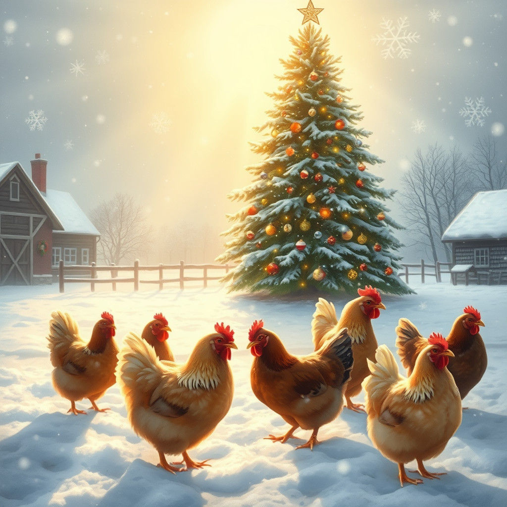 Chickens Celebrate Christmas in Winter Wonderland