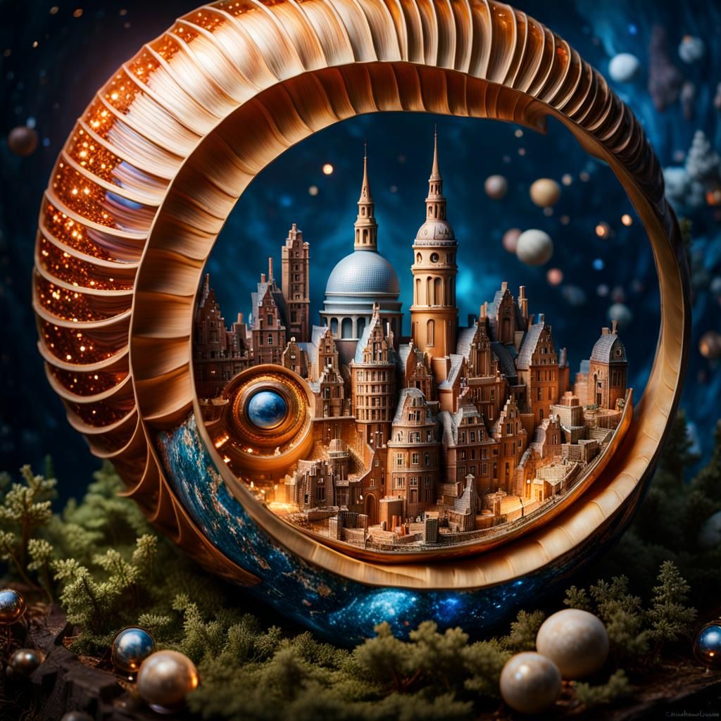 Celestial City Inside Nautilus Shell, Detailed CGI