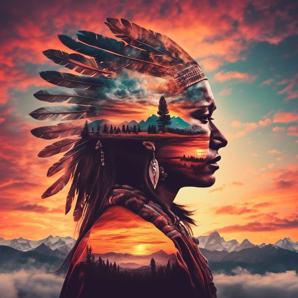 Sioux Sunset Double Exposure Art
