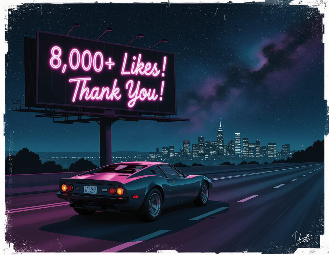 Italian Sports Car on Highway with Neon Billboard