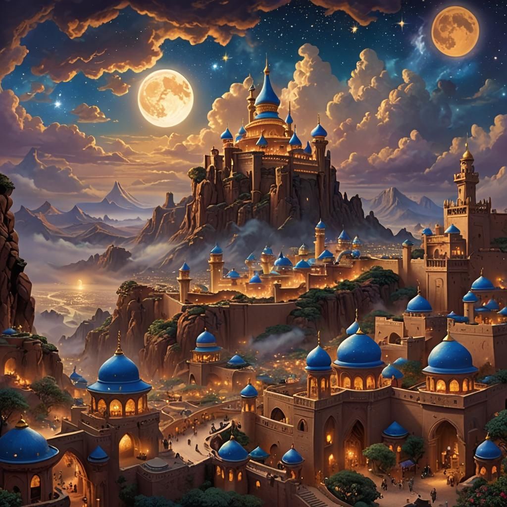 Agrabah City and Sultan's Palace at Night