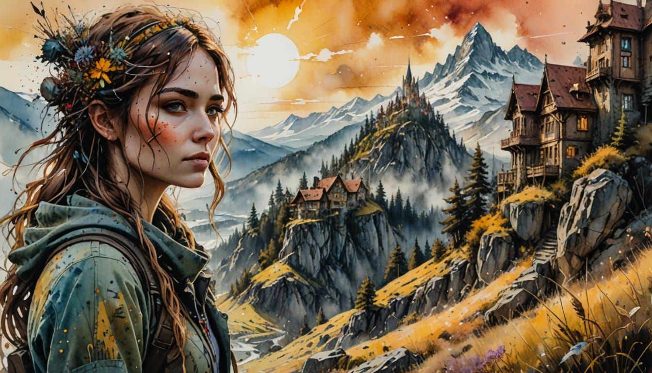 Dreamlike Watercolor Fantasy Landscape