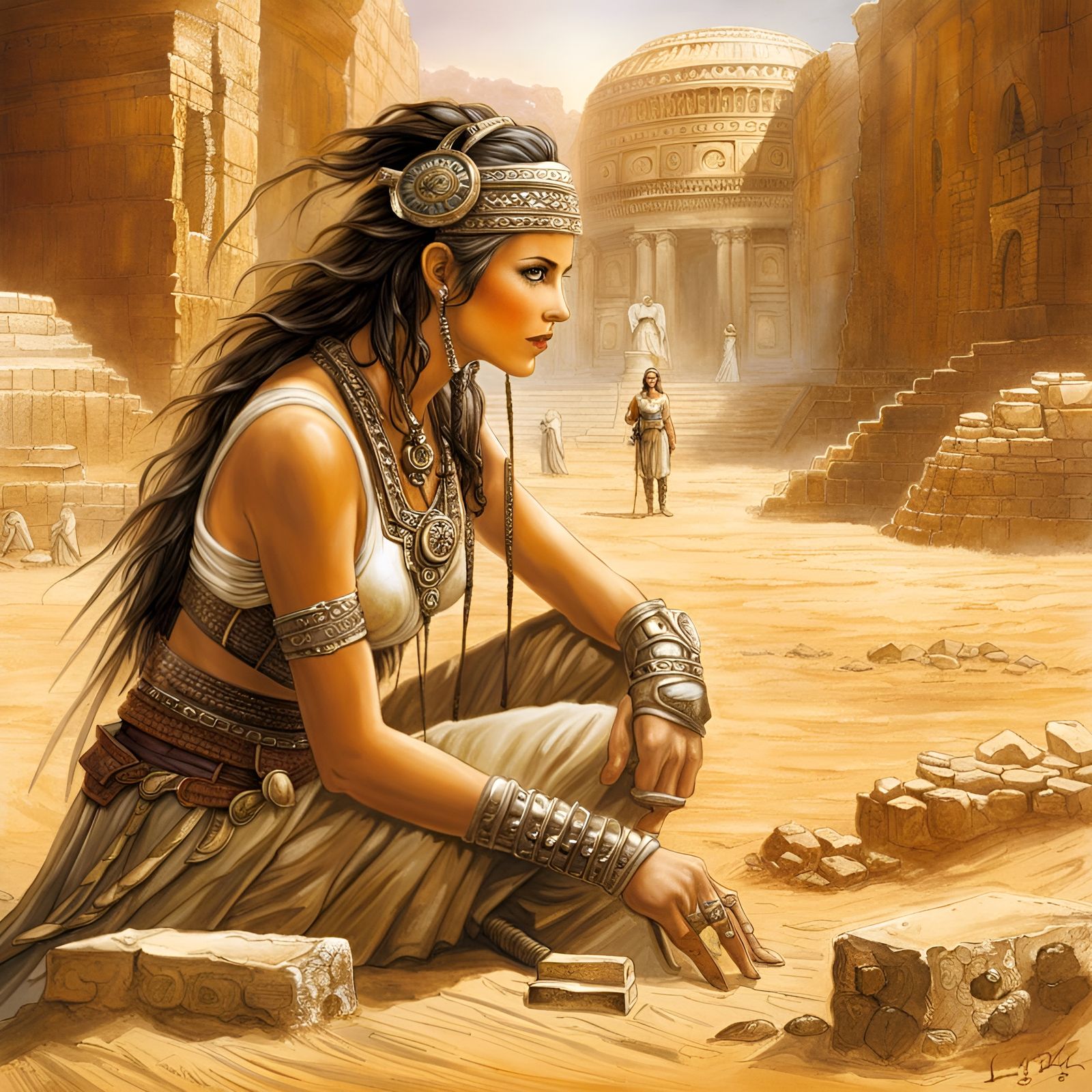 Archeologist at Ancient Excavation Site in Royo Style