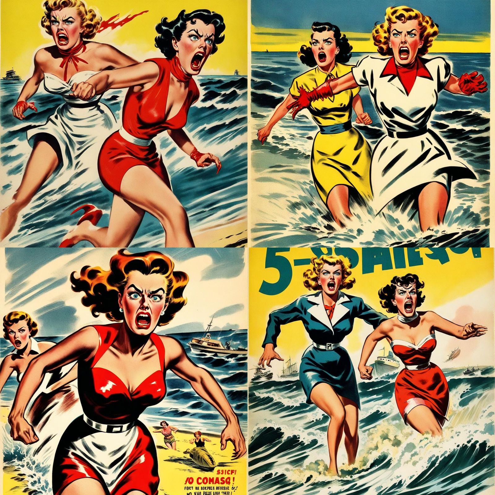 Giant Woman Attacks Beach: 1950s Sci-Fi Movie Poster