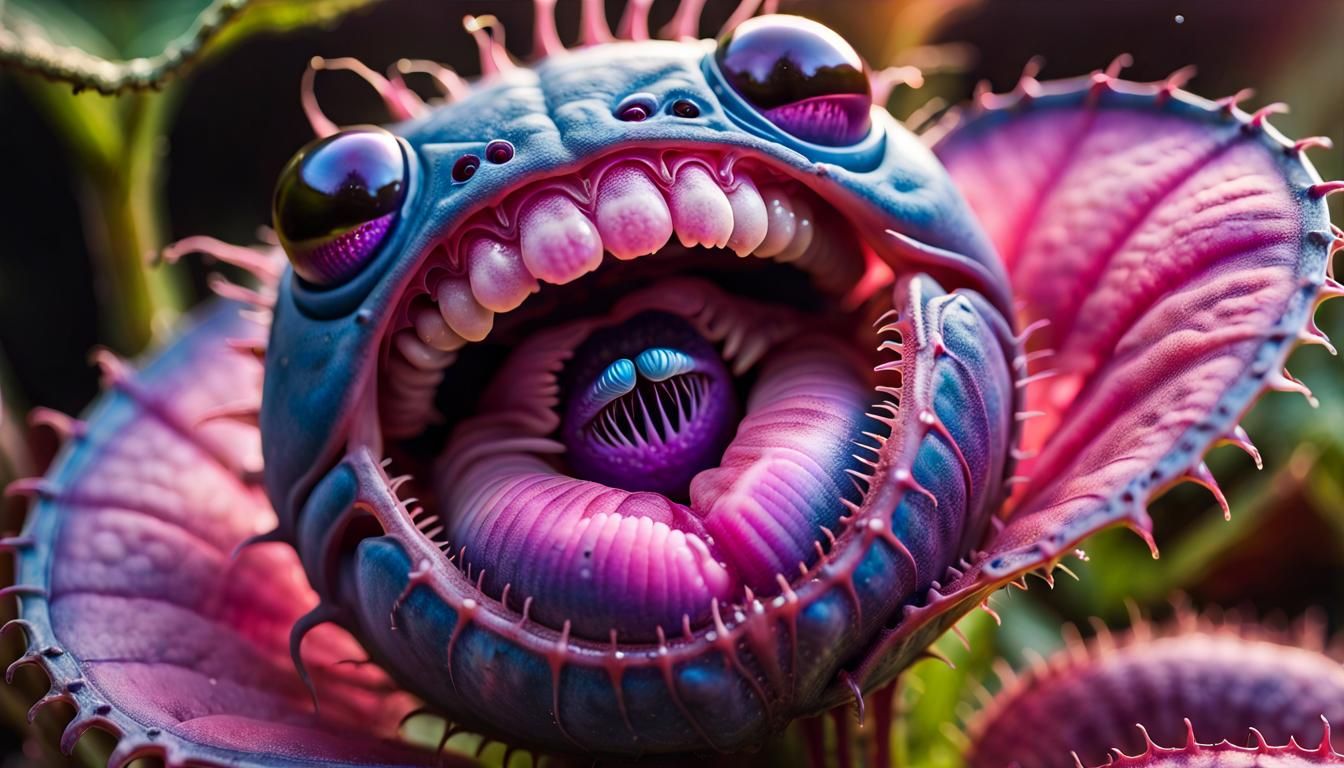 Alien Planet Sunset Through Venus Flytrap Mouth