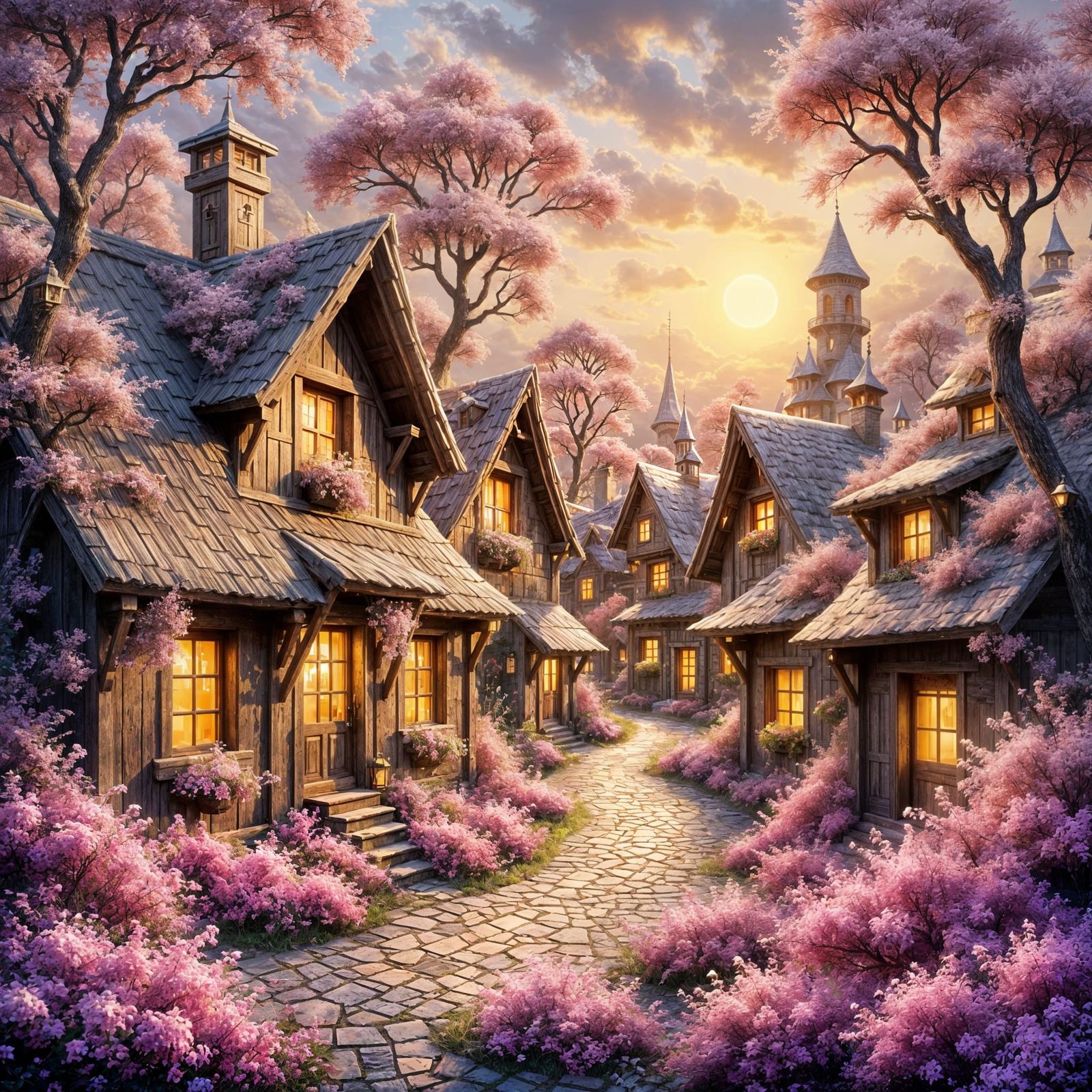 Fantasy Village in Pastel Hues
