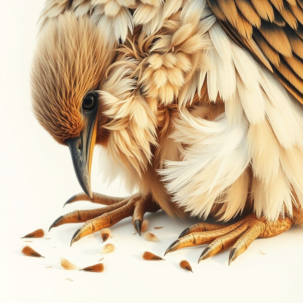 Bird in the Moulting Process, in Watercolor Style