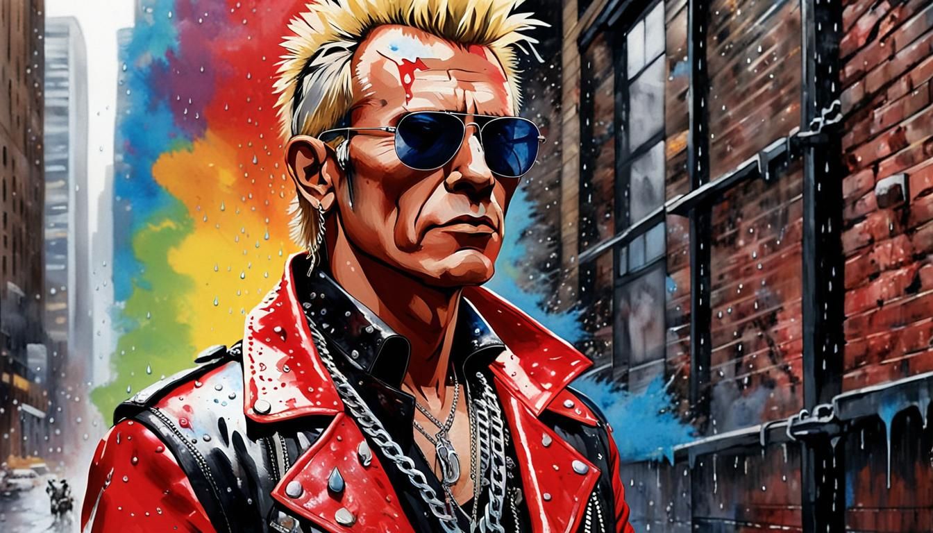 Pop Art Portrait of Billy Idol in Watercolor Style