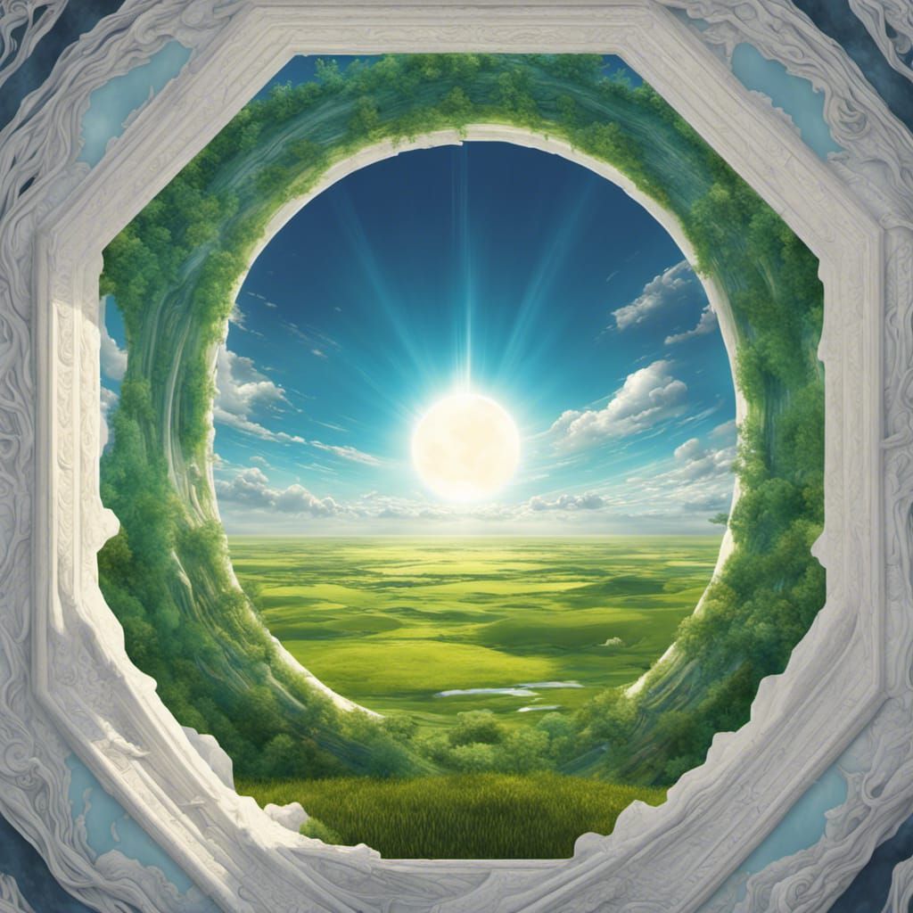 Octagonal Portal to a Blue Sun Landscape