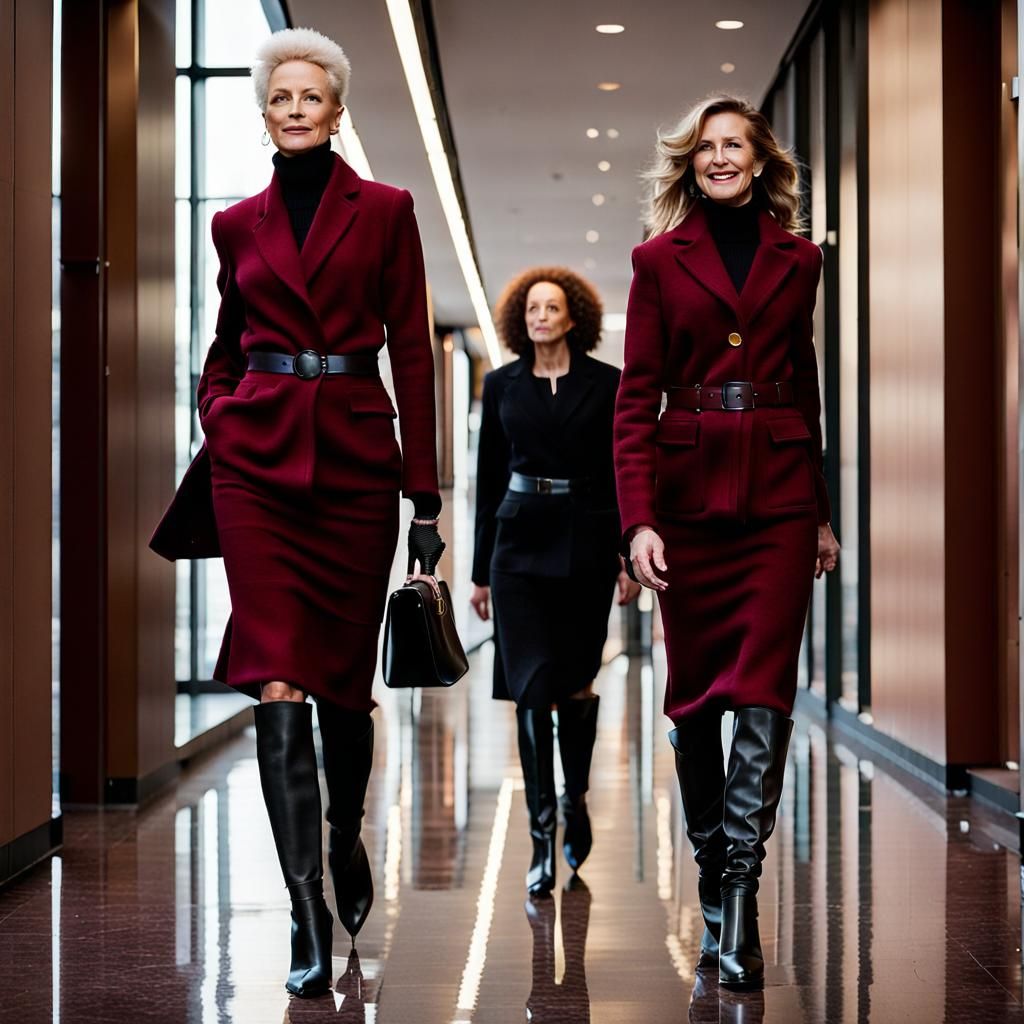 Businesswomen in Maroon Cashmere Suits