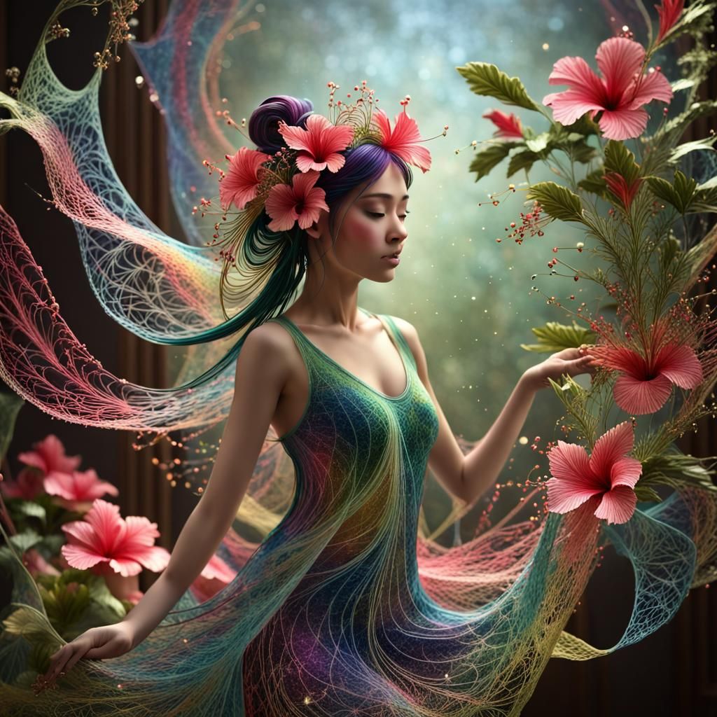 Photorealistic Fairy Princess in Hyperdetailed Floral Scene