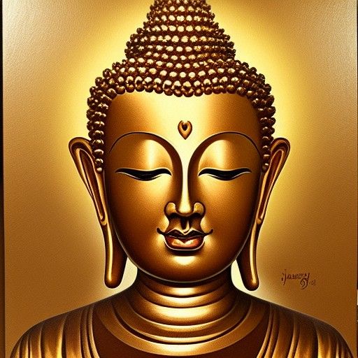 Golden Buddha on Lotus, Oil Painting Style