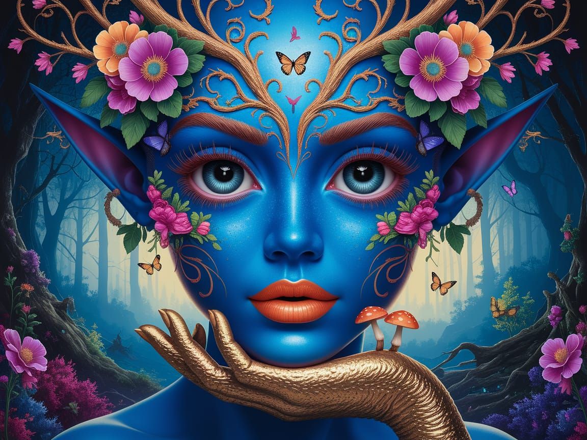 Mystical Fantasy Portrait of Blue-Skinned Being