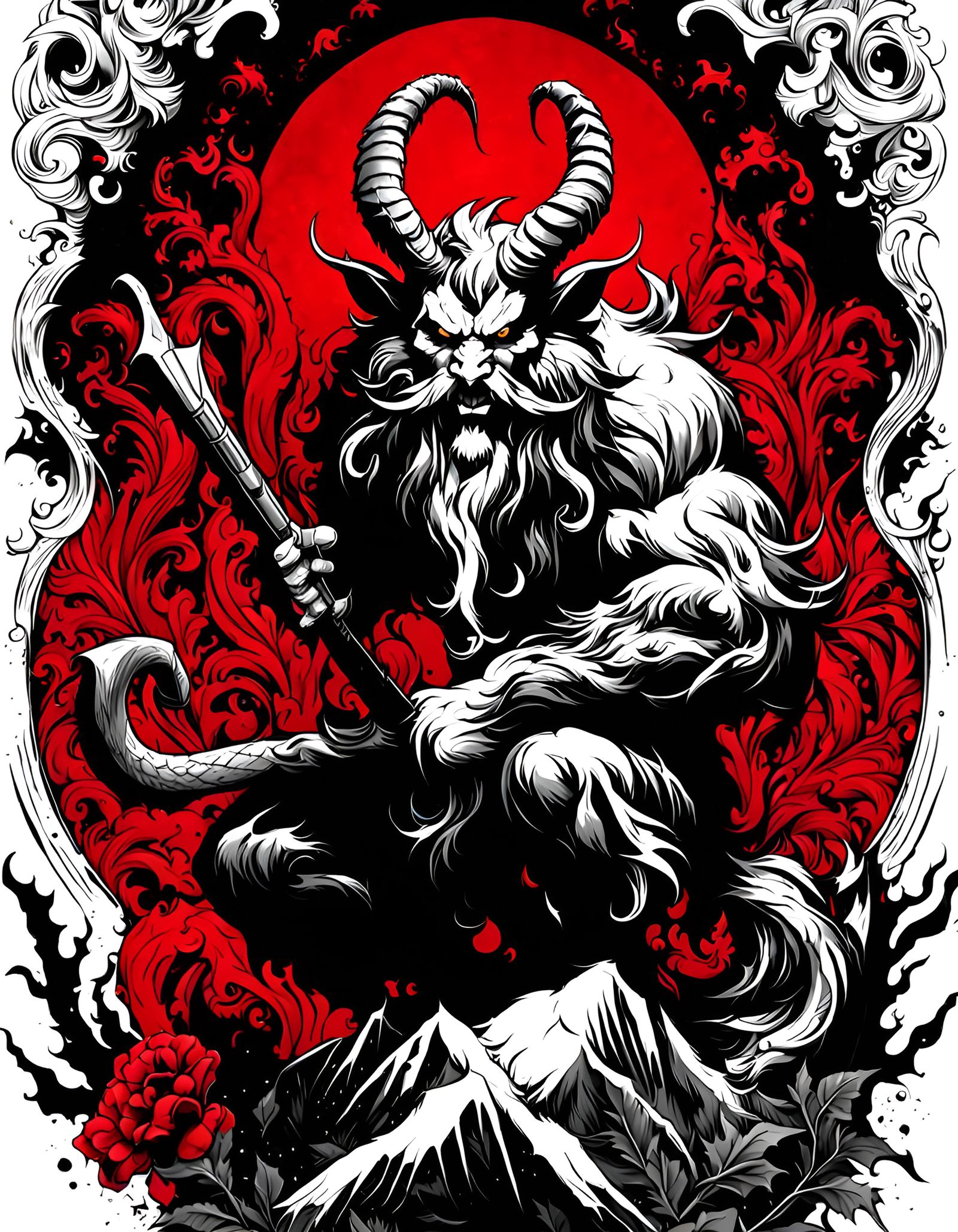 Hyperdetailed Ink Drawing of Krampus Emerges