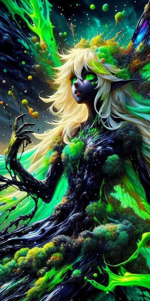 Anime Fairy Covered in Crude Oil: Fantasy Art