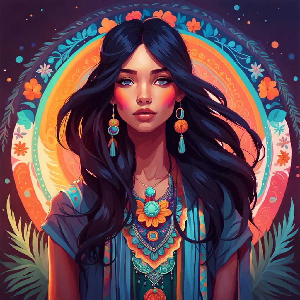 Colorful Bohemian Modern Hippie Digital Painting