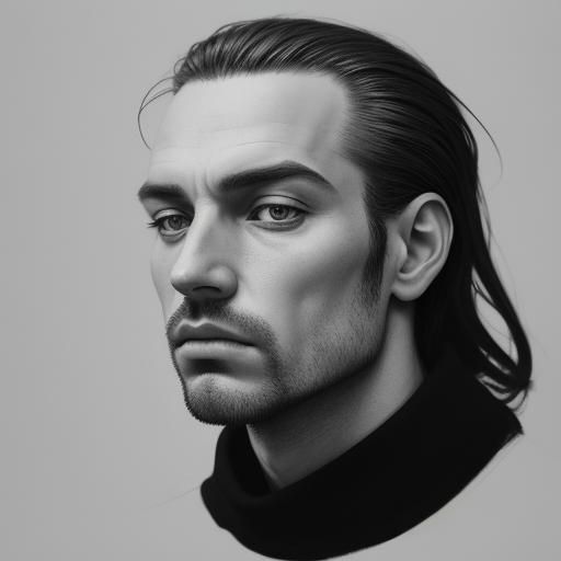 Linear black and white drawing. Abstract image of a pensive ...