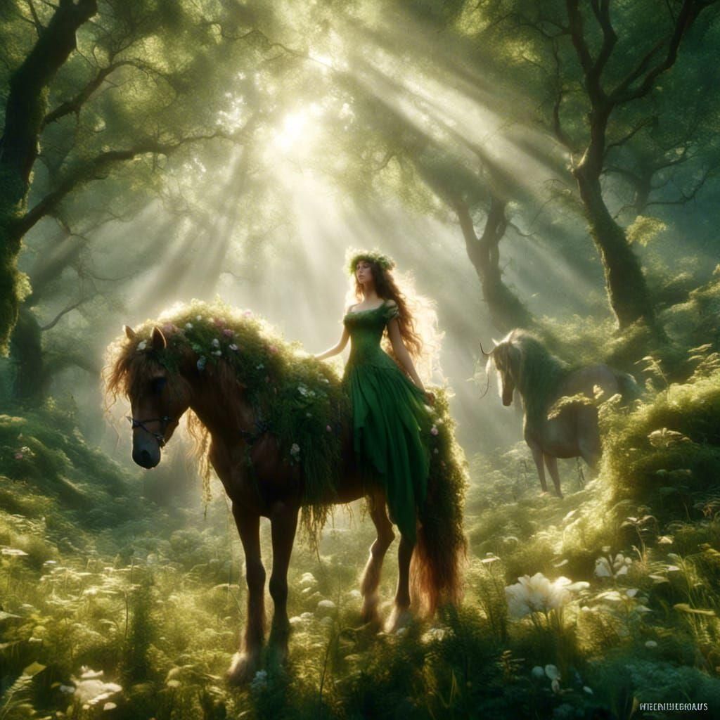 Beautiful Centaur in Magical Forest, Hyperreal Digital Art
