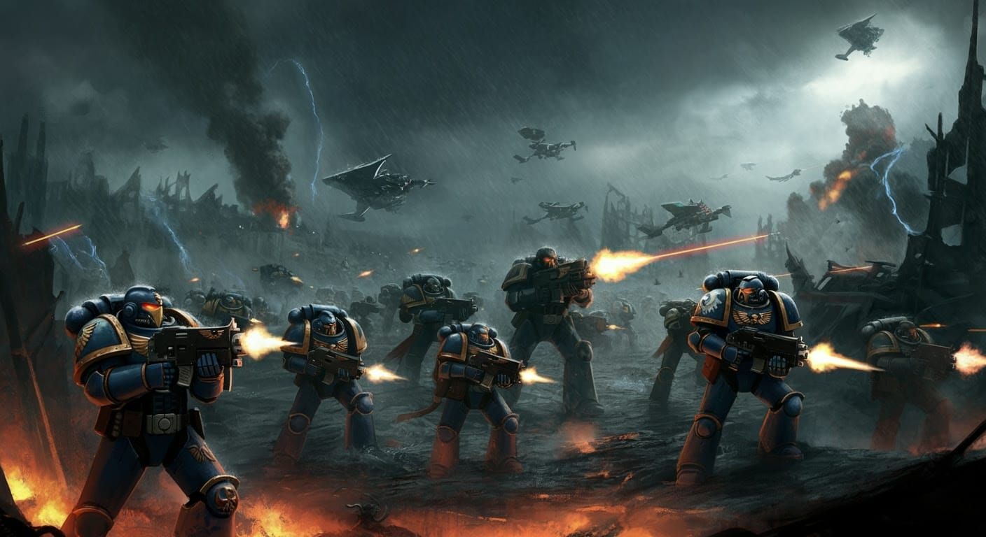 Epic Battlefield Scene in Dystopian Landscape Style