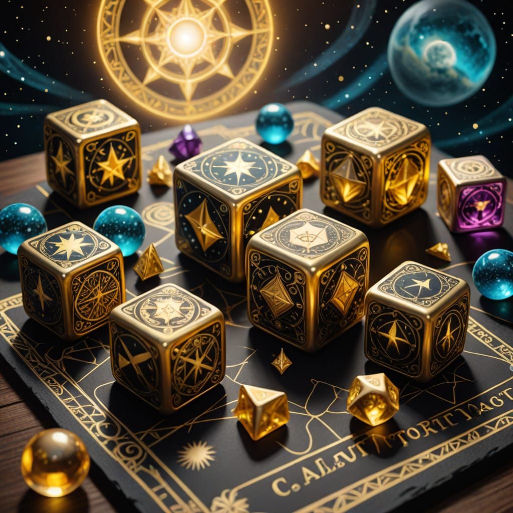 Tarot Dice in Cosmic Holographic Illustration