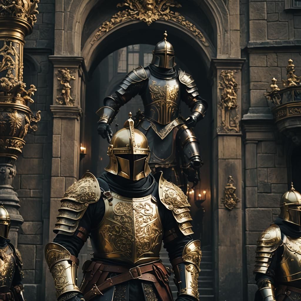 Dark Academia Castle Guards in Baroque Style