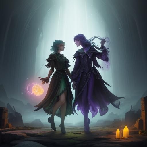 Glowing Creature in Ethereal Ruins: Matte Painting