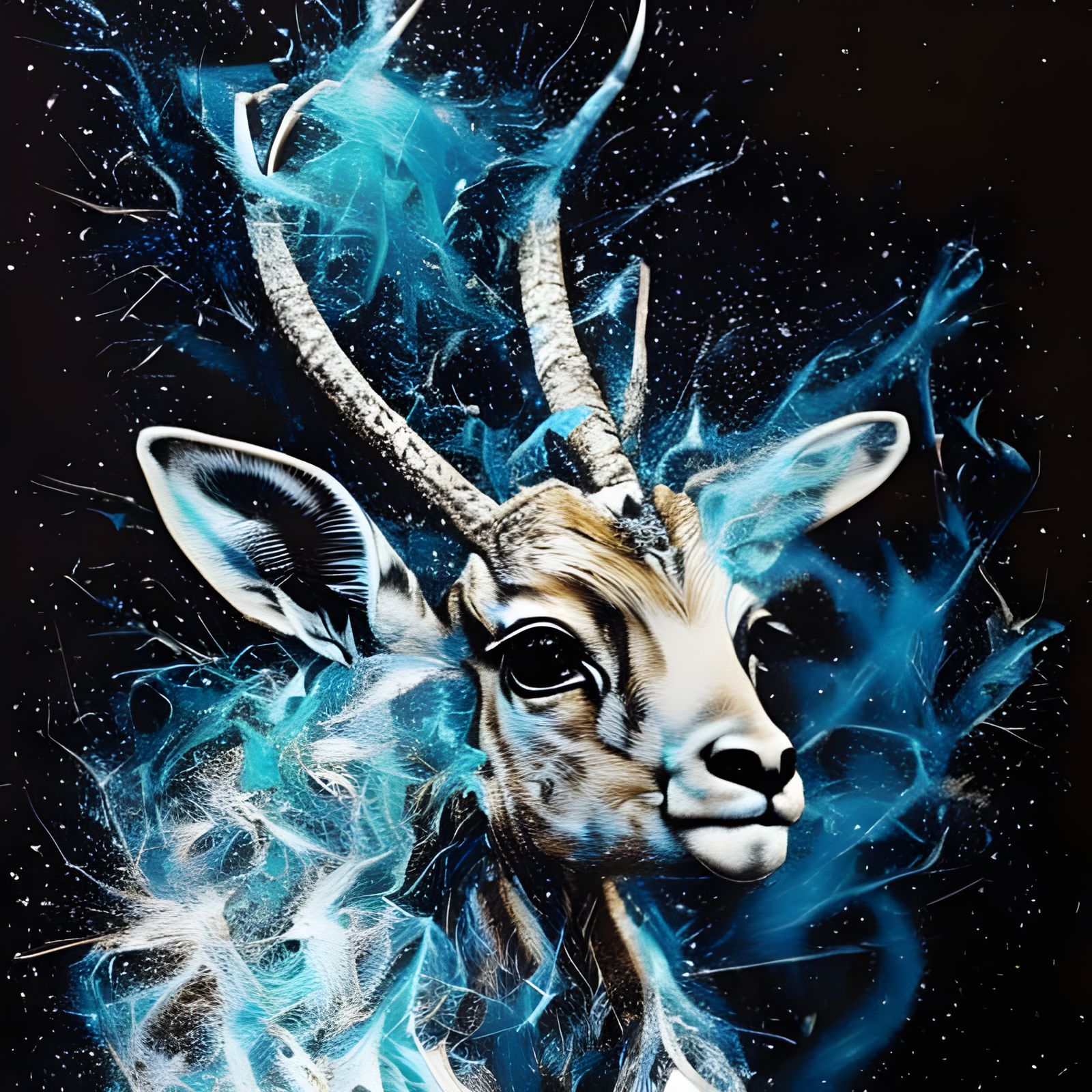 Chibi Gazelle Portrait in Inkblot Style