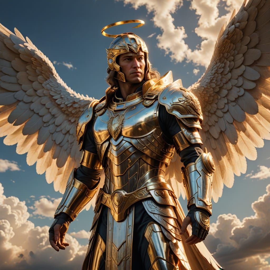 Majestic Archangel with Glistening Wings in Golden Light