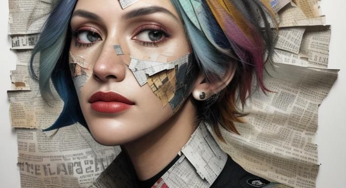 Mixed Media Collage Portrait with Fragmented Textures