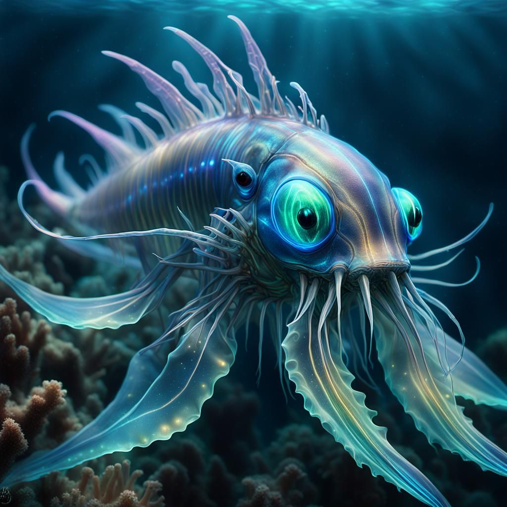 Bioluminescent Shimmer Wraith Portrait in Deep Sea