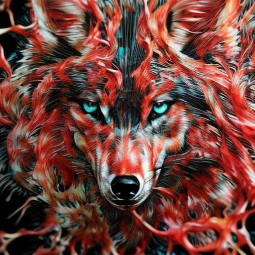 Hyperrealistic Chibi Wolf Portrait in Inkblot Style