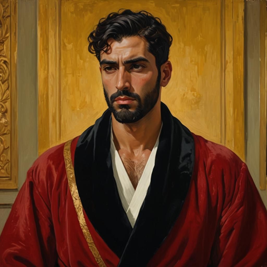 Middle Eastern Man in Velvet Robe, Neo-Impressionist Oil Pai...